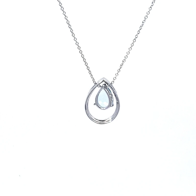 14K White Gold Aquamarine and Diamond Pendant, 18"