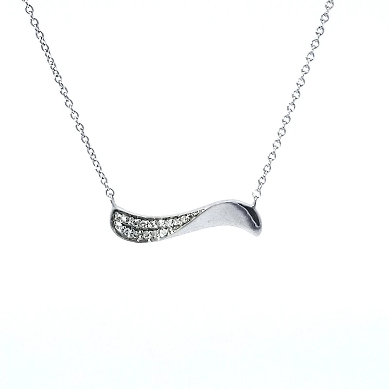 14K White Gold Diamond Wave Pendant, 18"