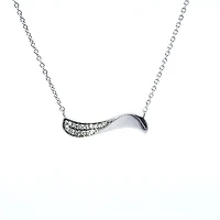 14K White Gold Diamond Wave Pendant, 18"