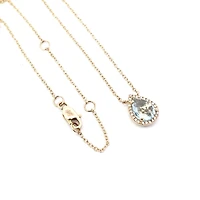 14K Yellow Gold Aquamarine and 0.06cttw Diamond Pendant - 18"