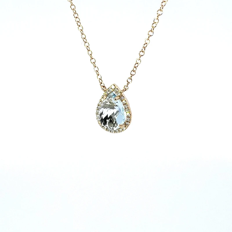 14K Yellow Gold Aquamarine and 0.06cttw Diamond Pendant - 18"