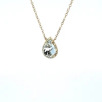 14K Yellow Gold Aquamarine and 0.06cttw Diamond Pendant - 18"