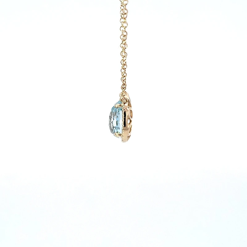 14K Yellow Gold Aquamarine and 0.06cttw Diamond Pendant - 18"