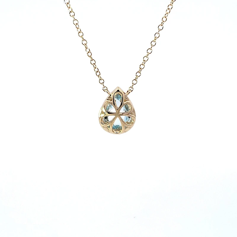 14K Yellow Gold Aquamarine and 0.06cttw Diamond Pendant - 18"
