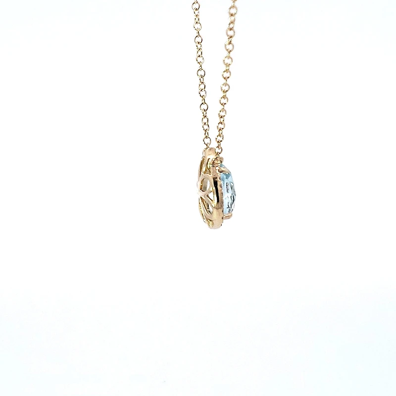 14K Yellow Gold Aquamarine and 0.06cttw Diamond Pendant - 18"
