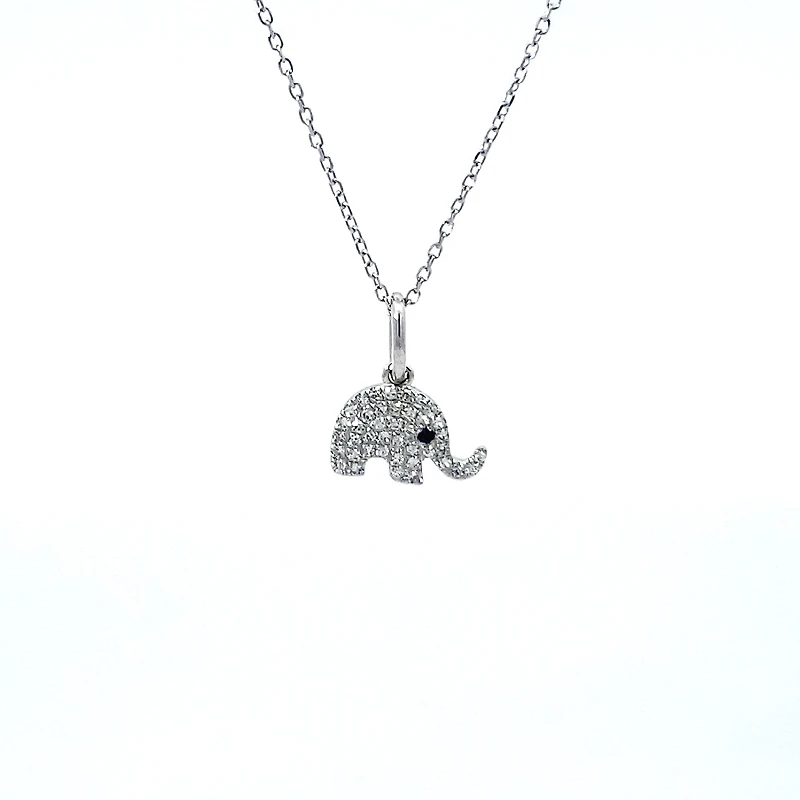 14K White Gold Sapphire and Diamond Elephant Necklace, 18"