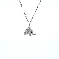 14K White Gold Sapphire and Diamond Elephant Necklace, 18"