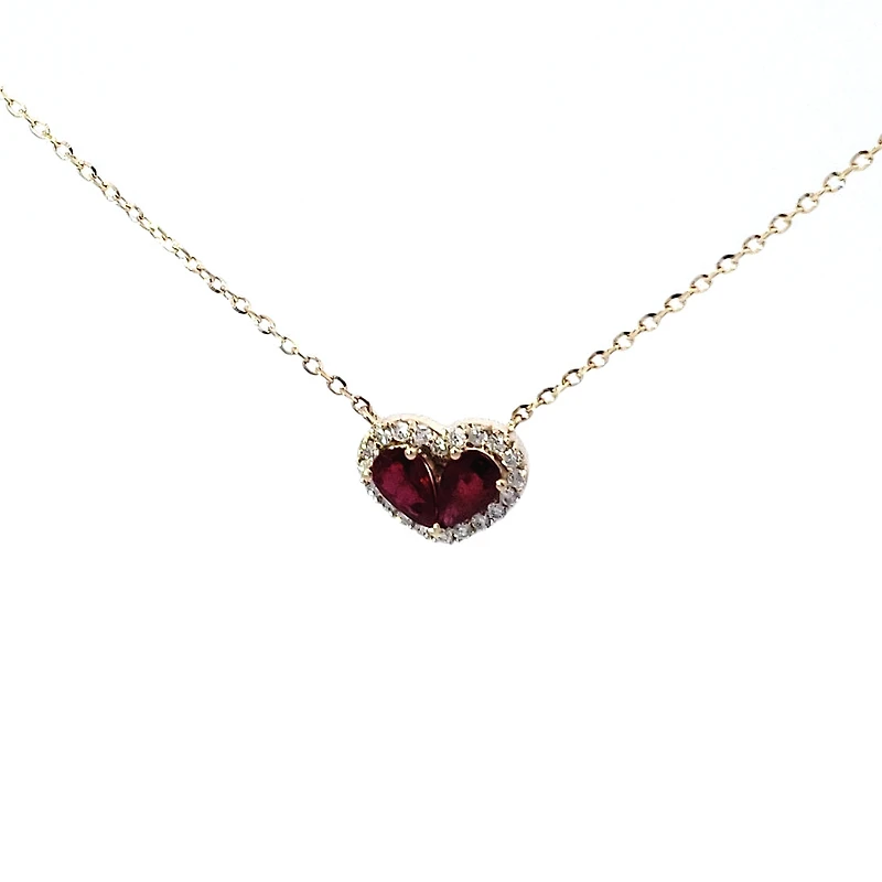 14K Yellow Gold 0.50cttw Ruby and 0.11cttw Diamond Heart Pendant - 18 inches