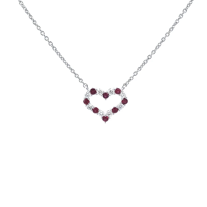 14K Yellow Gold 0.20cttw Ruby and 0.16cttw Diamond Heart Pendant - 18 inches