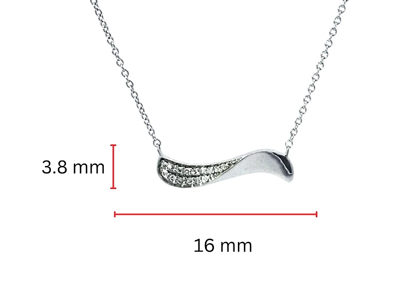 14K White Gold Diamond Wave Pendant, 18"