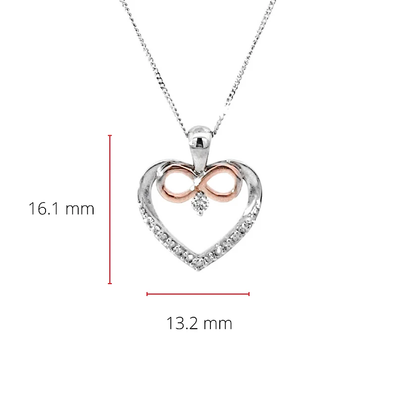 10K White & Rose Gold 0.03cttw Canadian Diamond Heart and Infinity Necklace, 18"