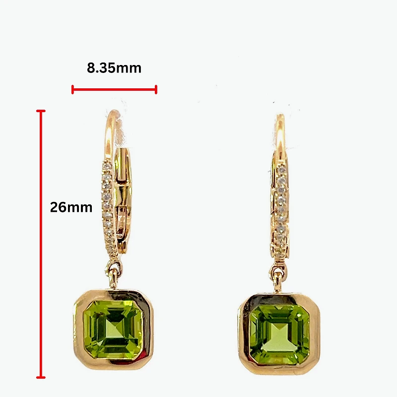 14K Yellow Gold Peridot and Diamond Earrings