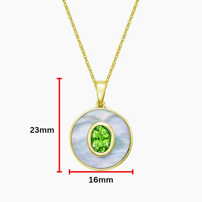 10K Yellow Gold Peridot and Mother of Pearl Pendant - 18 inches