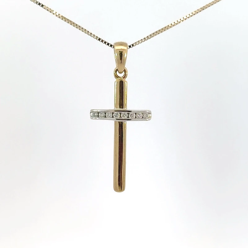 10K Yellow Gold 0.06 cttw  Diamond  Cross Pendant, 18"