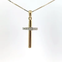 10K Yellow Gold 0.06 cttw  Diamond  Cross Pendant, 18"