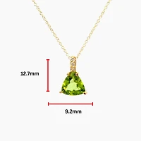 10K Yellow Gold 8mm Trillion Cut Peridot and 0.059cttw Diamond Pendant - 18 inches