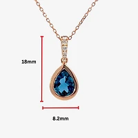 14K Rose Gold Blue Topaz & Diamond Pendant, 18"