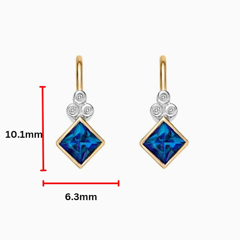 10K Yellow Gold Created Alexandrite and Diamond Lever Back Earrings