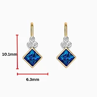 10K Yellow Gold Created Alexandrite and Diamond Lever Back Earrings