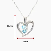 10K White Gold Swiss Blue Topaz and Diamond Heart Necklace - 18 Inches