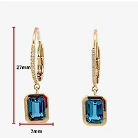14K Yellow Gold Blue Topaz and Diamond Dangle Earrings
