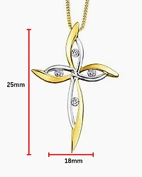 10K White and Yellow Gold 0.08 cttw Diamond Cross Pendant, 18"