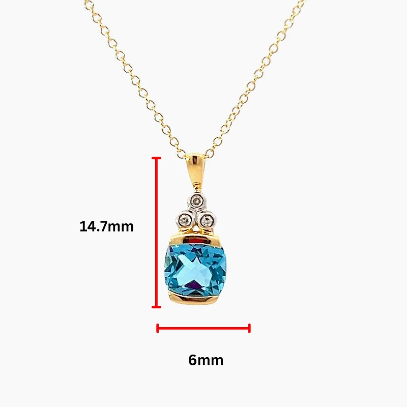 10K Yellow Gold Swiss Blue Topaz and Diamond Pendant, 18"