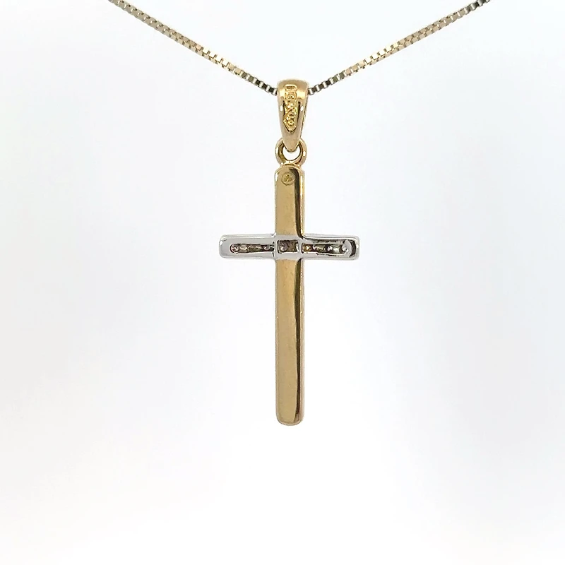 10K Yellow Gold 0.06 cttw  Diamond  Cross Pendant, 18"