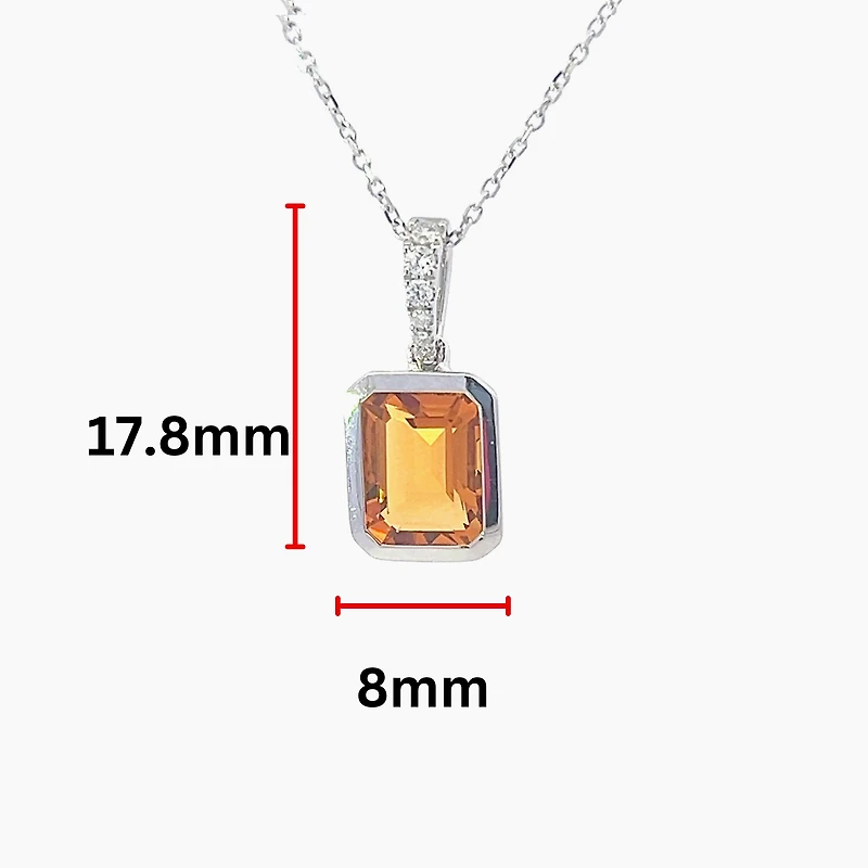 14K White Gold 1.30cttw Citrine and 0.05cttw Diamond Pendant, 18"
