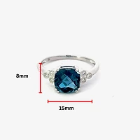 10K White Gold 8mm Cushion Cut London Blue Topaz and 0.06cttw Diamond Ring - Size 7