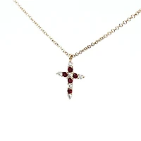14K Yellow Gold 0.15cttw Ruby and 0.13cttw Diamond Cross Pendant - 18 inches