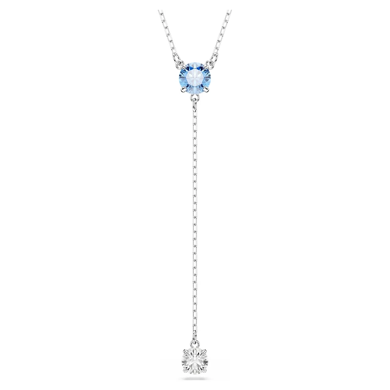 Swarovski Stilla Attract Y necklace, Round cut, Blue, Rhodium plated 5734249