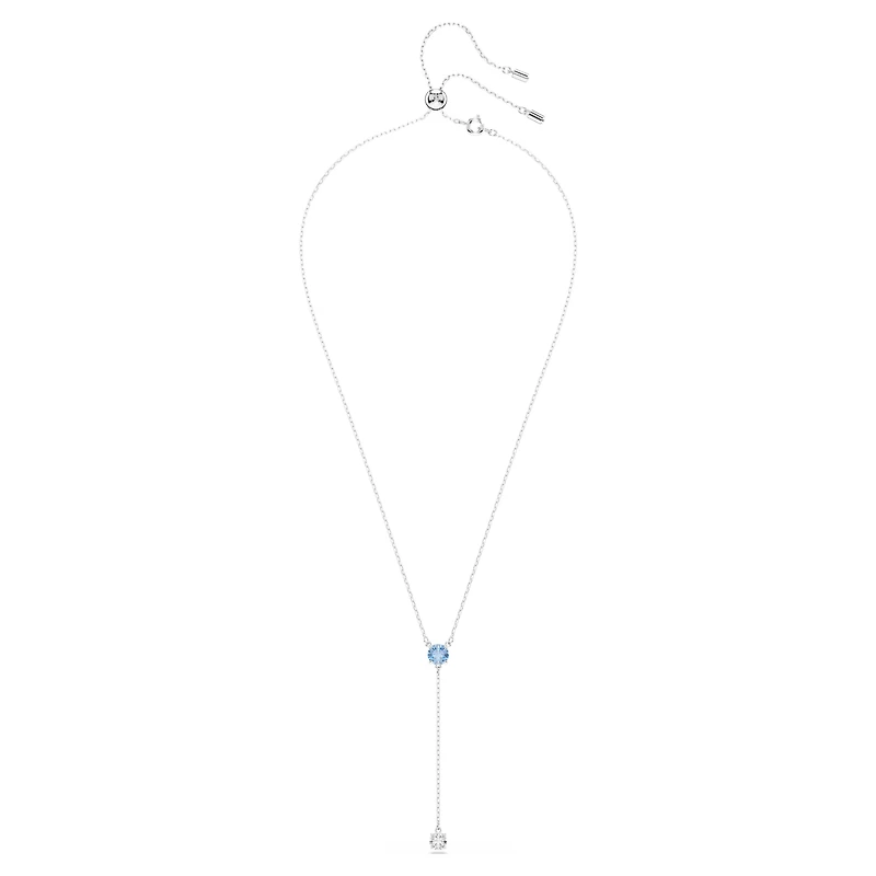 Swarovski Stilla Attract Y necklace, Round cut, Blue, Rhodium plated 5734249