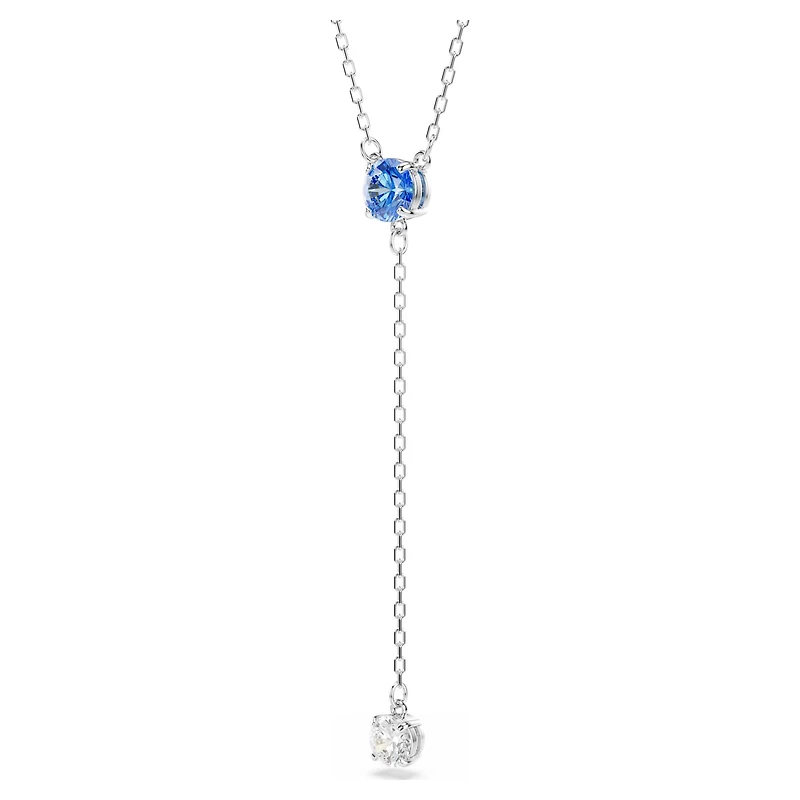 Swarovski Stilla Attract Y necklace, Round cut, Blue, Rhodium plated 5734249