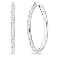 Dextera - Stone hoop earrings, Pavé, Large, White, Rhodium plated - 5389432