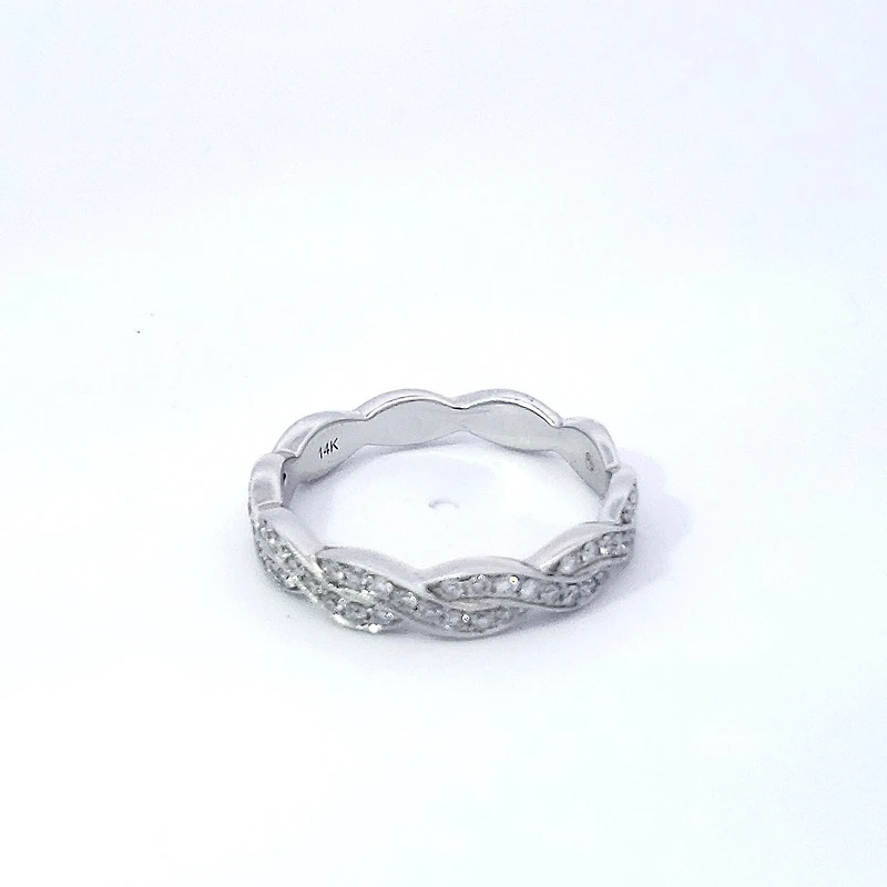 14K White Gold Wavy Diamond Band