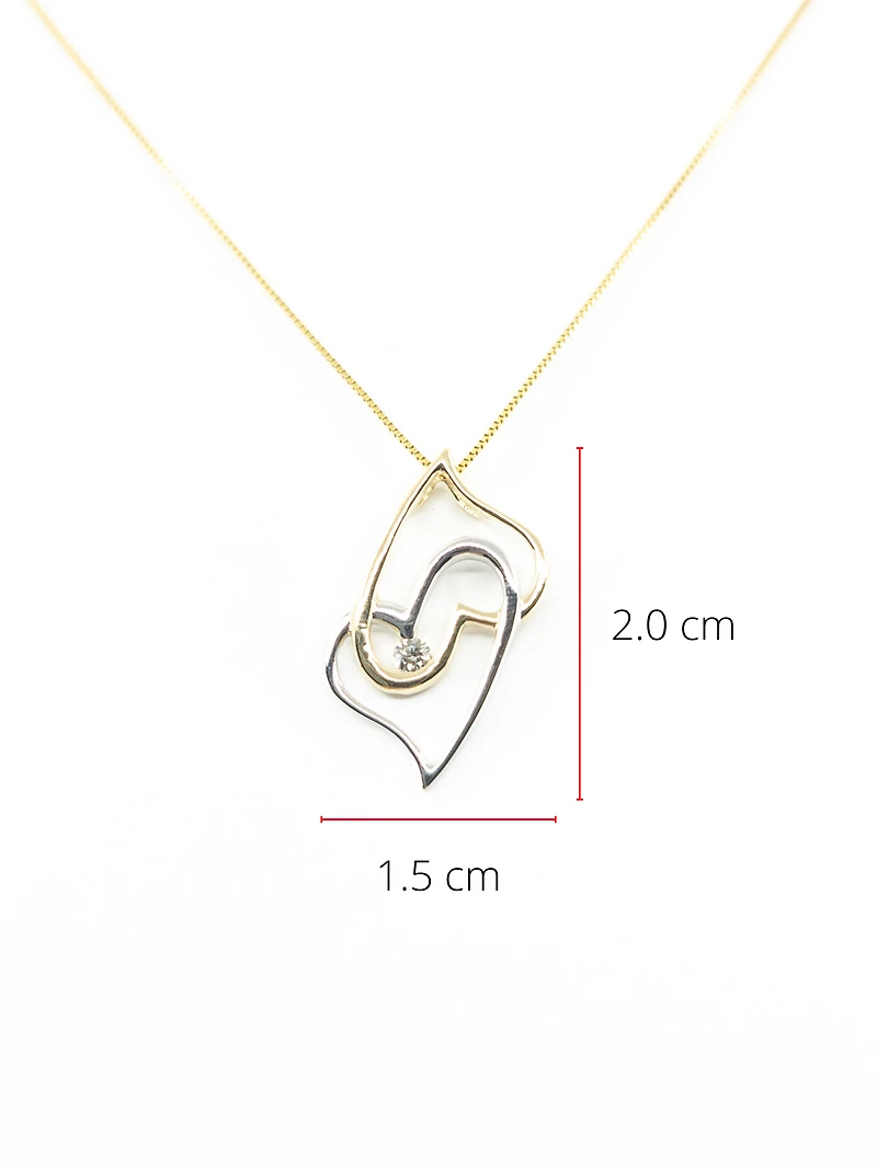 10K 2 Tone Gold Diamond Heart Necklace - 18"