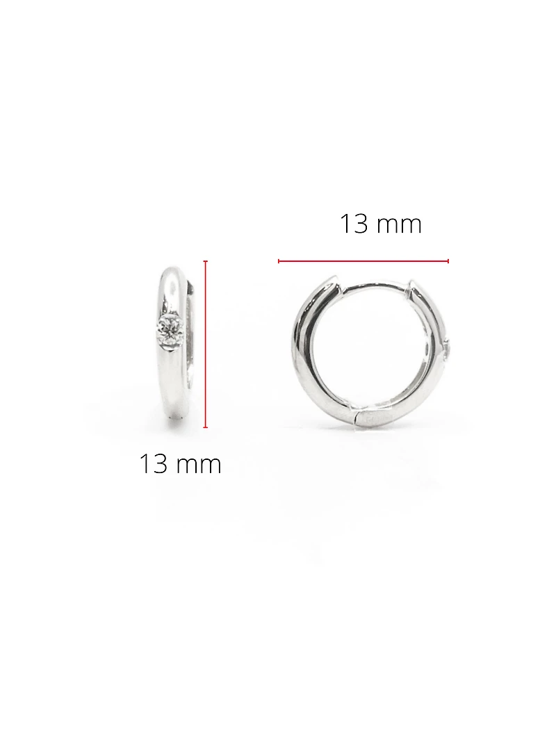 10K White Gold 0.05cttw Canadian Diamond Hoop Huggie Hinged Earrings