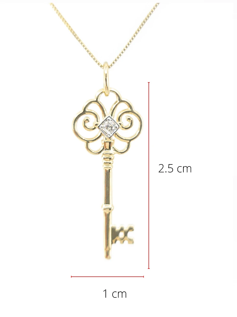 10K Yellow Gold 0.02cttw Canadian Diamond Key Necklace, 18”