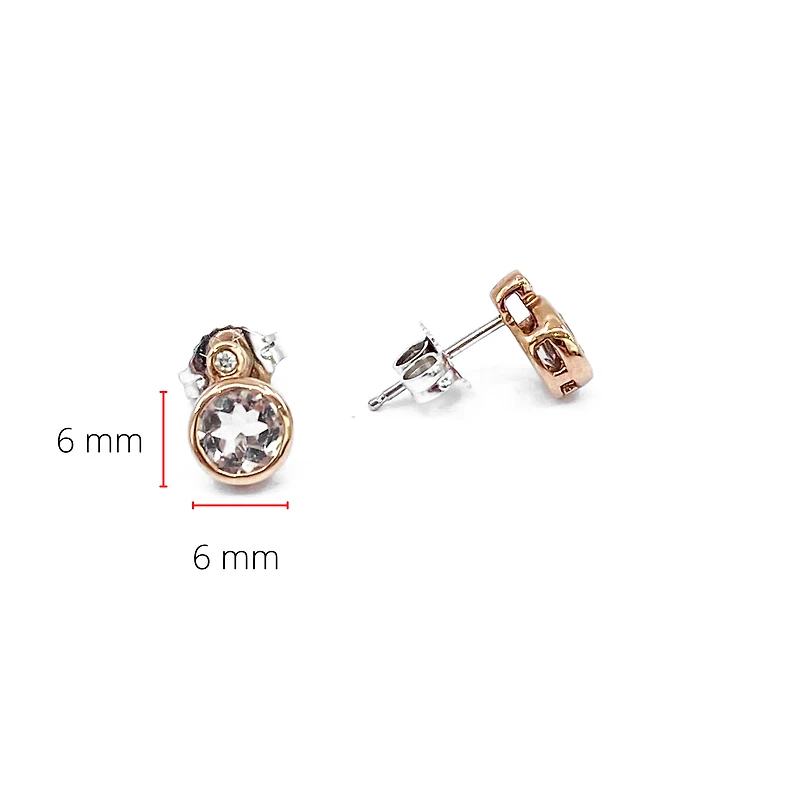 10K White and Rose Gold 0.96cttw Genuine Morganite & 0.02cttw Diamond Stud Earrings