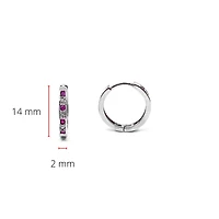 10K White Gold 0.16cttw Genuine Ruby & 0.03cttw Diamond Hoop Huggie Hinged Earrings