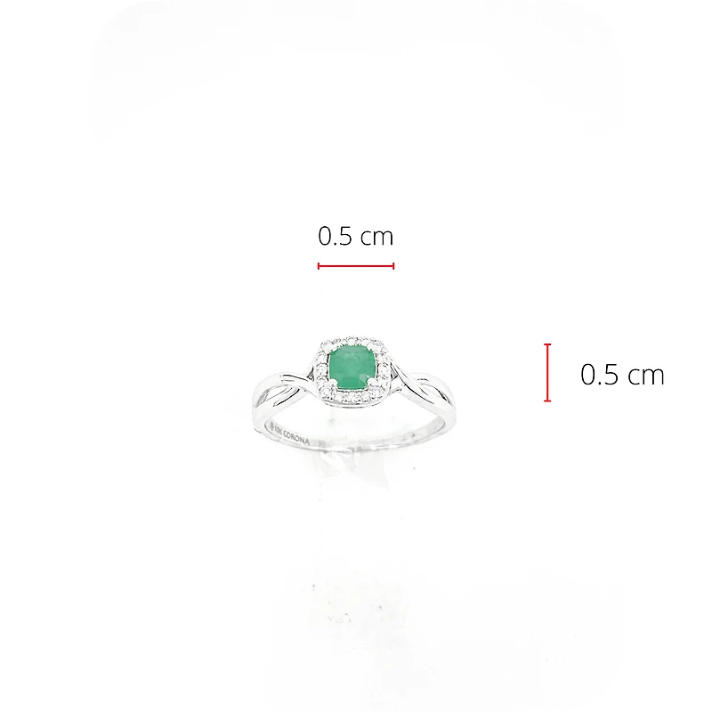 10K White Gold 0.30cttw Genuine Emerald and 0.07cttw Diamond Ring, 6.5