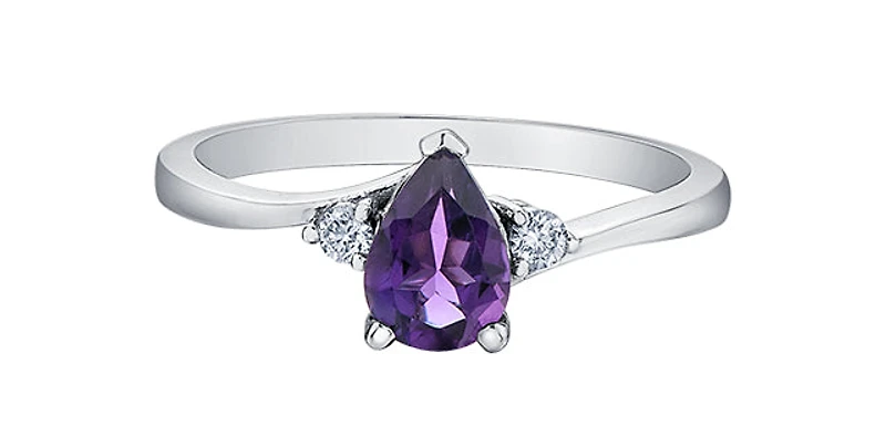 10K White Gold Amethyst and Canadian Diamond Ring, size 6