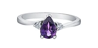 10K White Gold Amethyst and Canadian Diamond Ring, size 6