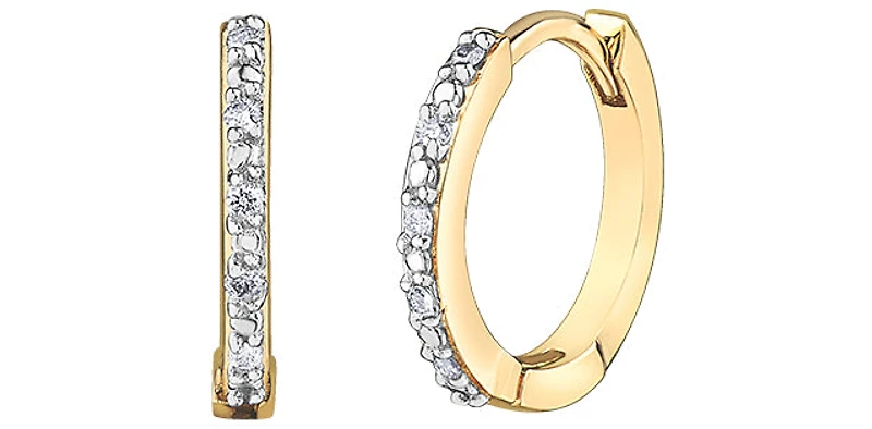 10K Yellow Gold 0.05cttw Diamond Hoop / Huggie Earrings