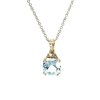 10K Yellow Gold 6.0mm Cushion Cut Aquamarine & 0.01cttw Diamond Pendant - 18"