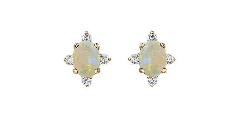 10K Yellow Gold Opal and Diamond Earrings