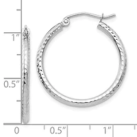 10k White Gold Diamond-cut 2mm Round Tube Hoop Earrings