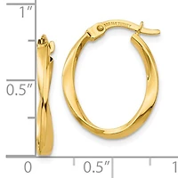 10k Gold Polished Twisted Oval Hoop Earrings