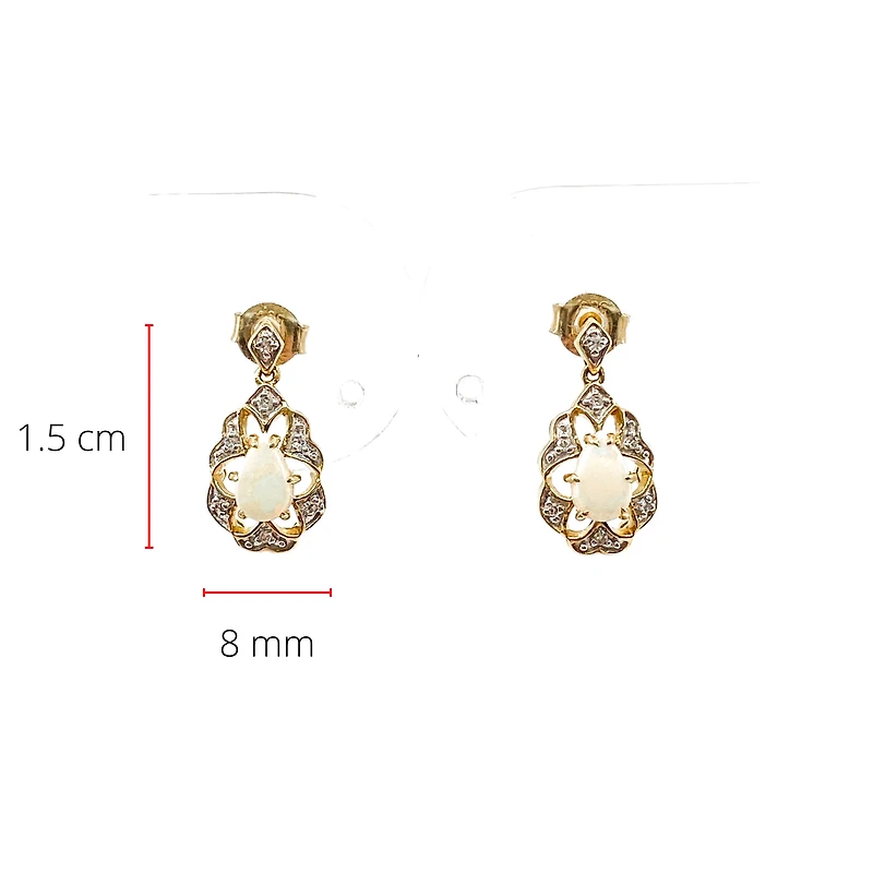10K Yellow Gold 0.50cttw Genuine Opal and 0.06cttw Diamond Earrings